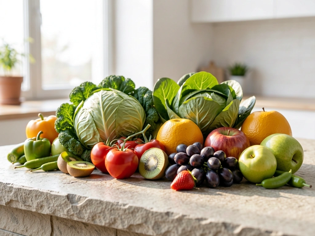 Fresh organic produce representing nutritional values